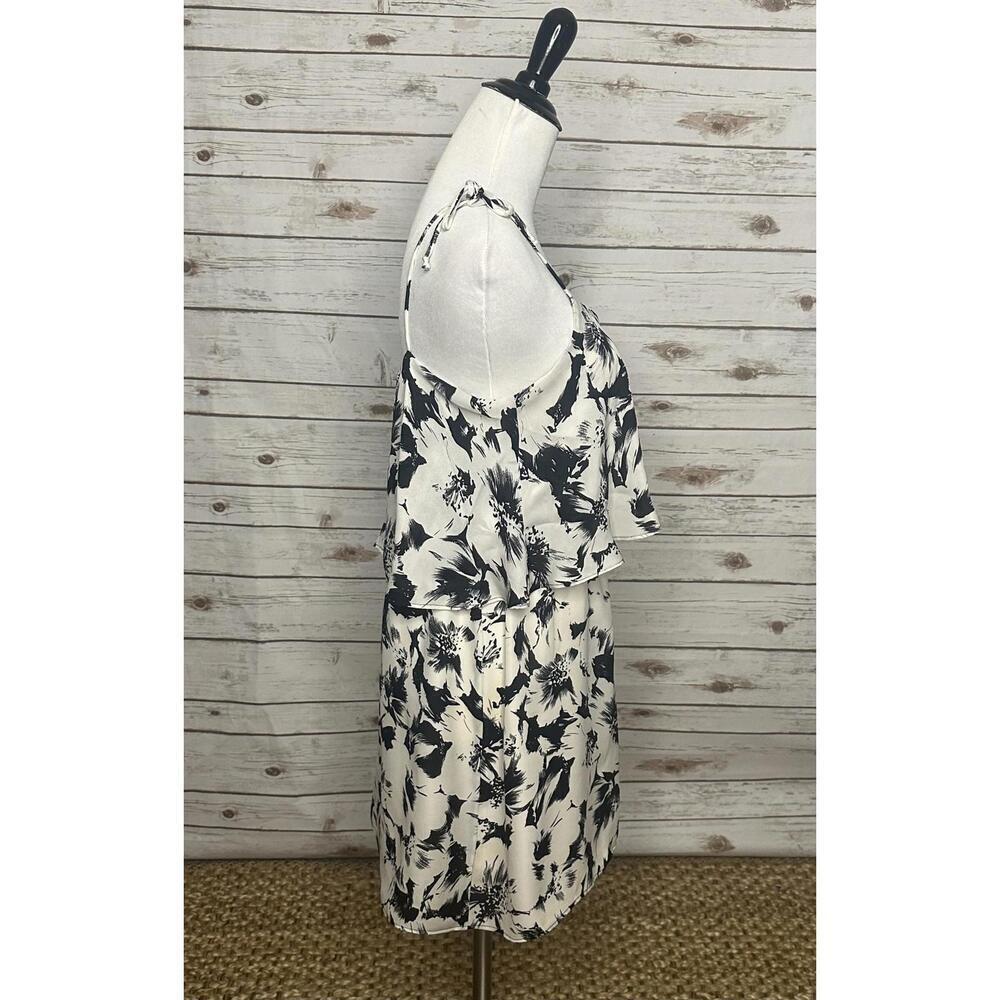 Parker black/cream monochromatic floral romantic silk mini dress Size Small - Picture 4 of 7
